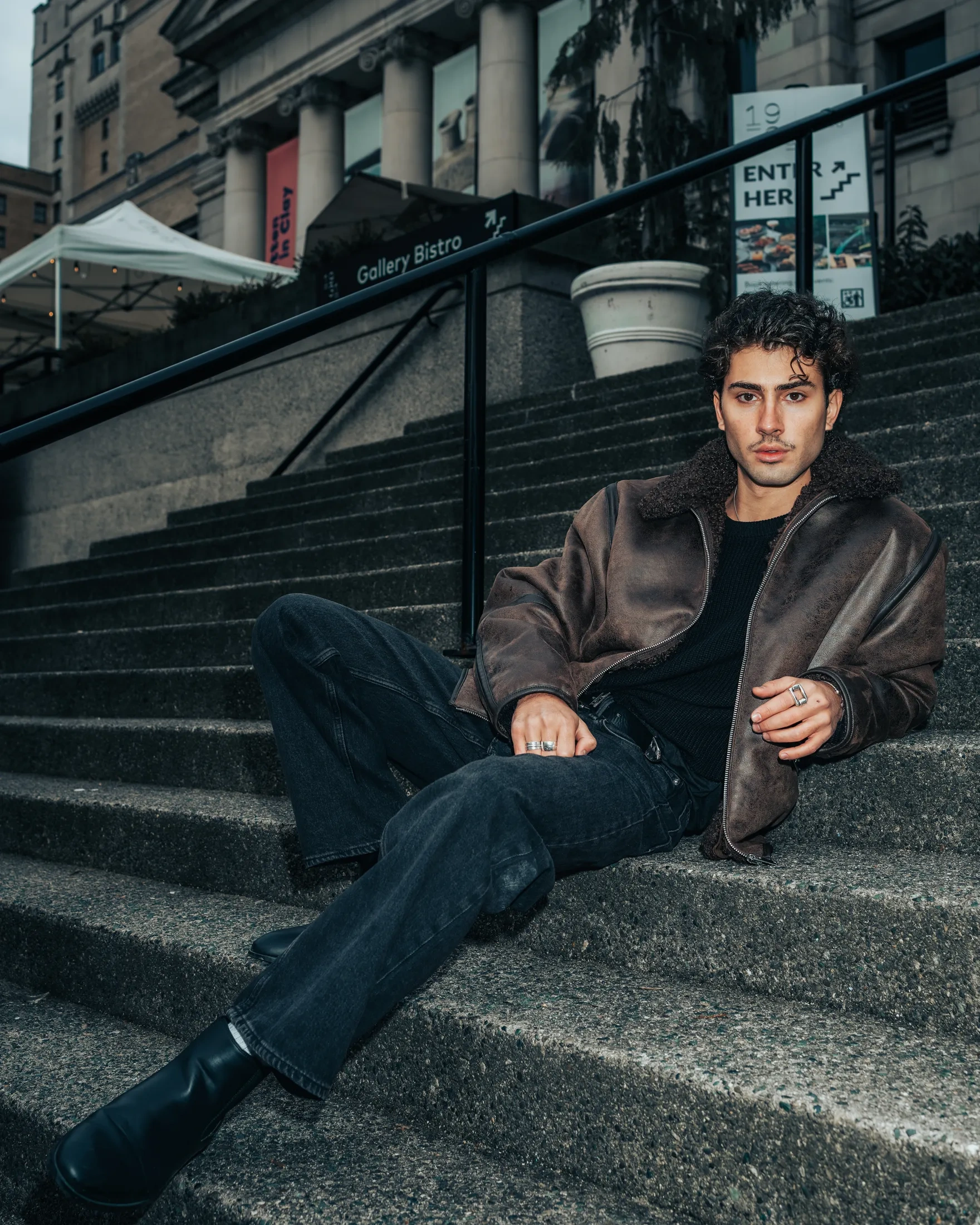Fashion portrait of Mario on Vancouver downtown street