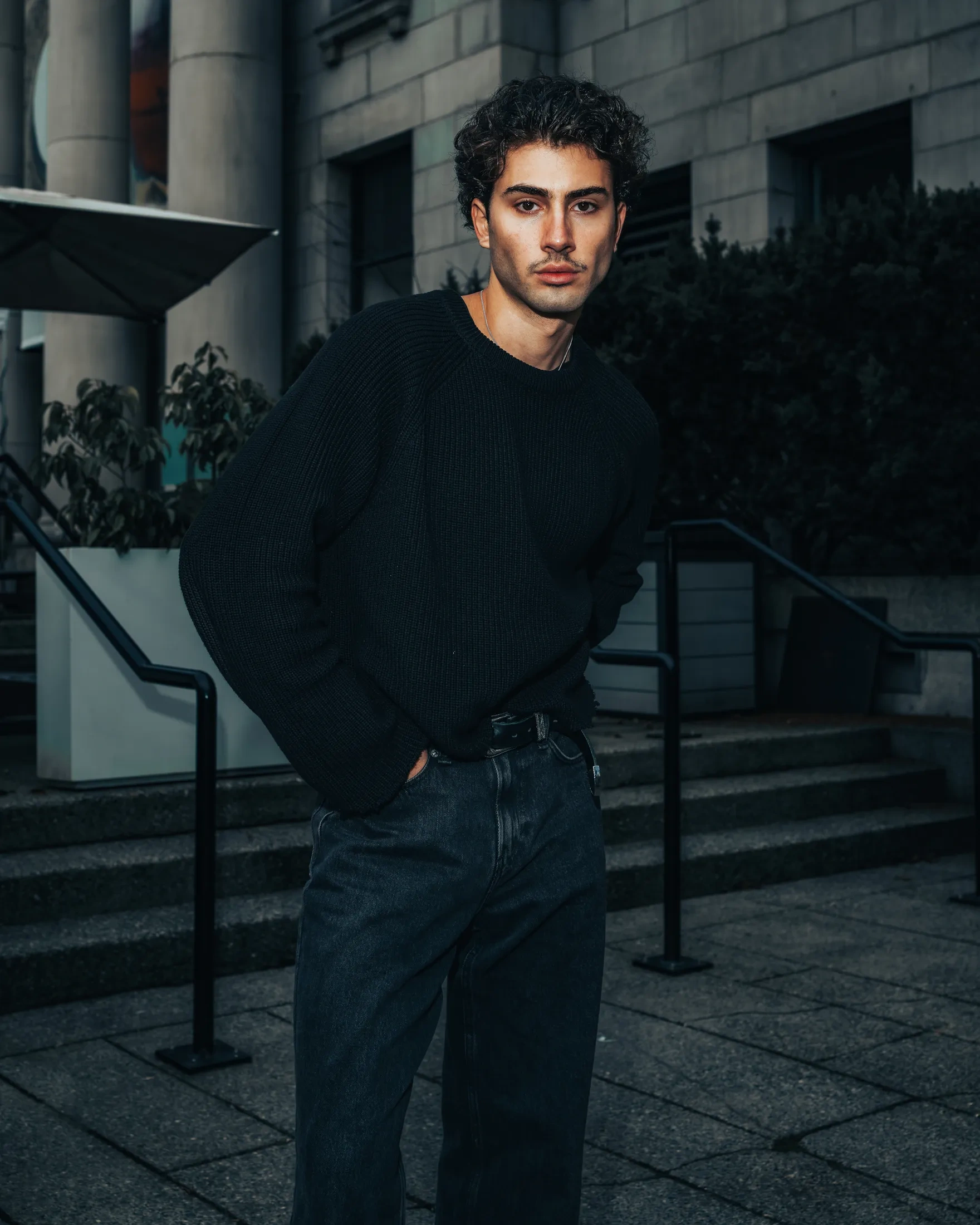 City street editorial portrait featuring model Mario