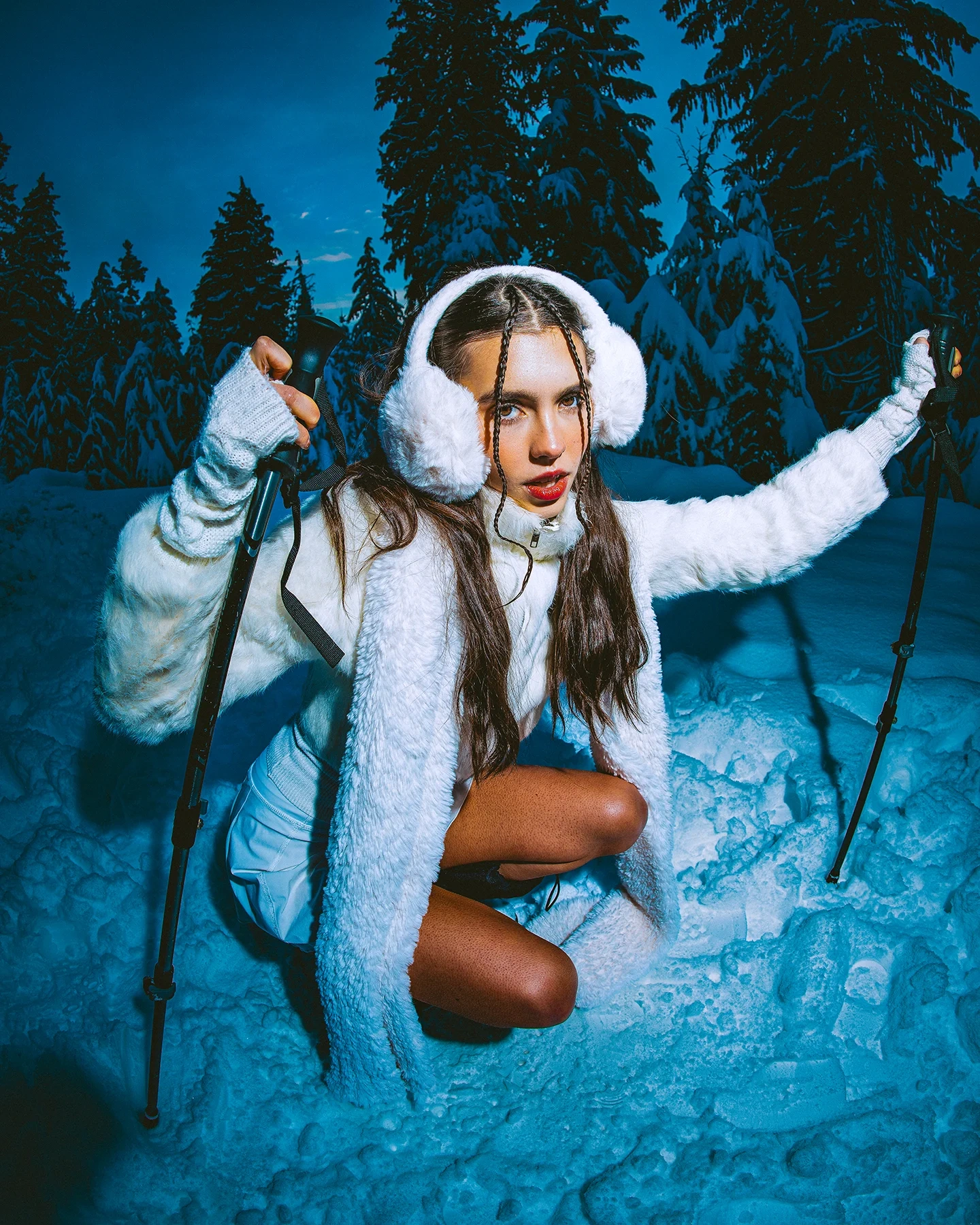 Stella Winter editorial cover portrait on a snowy Vancouver mountain
